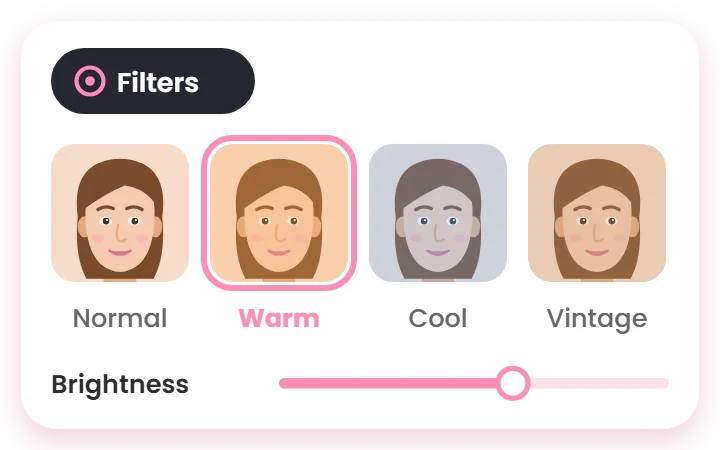 Photo filters in the Daily Selfie editor with Warm selected