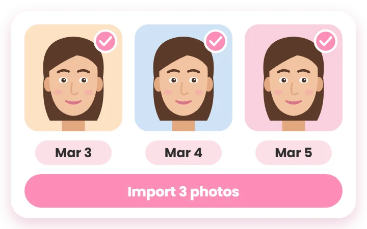 Importing three existing selfies with their capture dates detected
